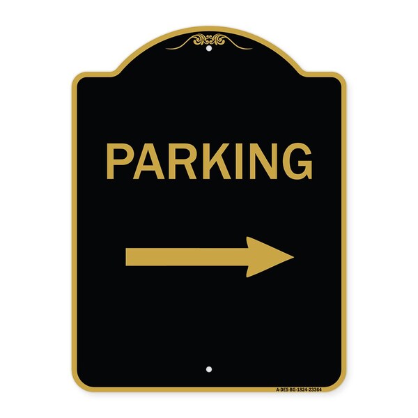 Signmission Designer Series Parking Right Arrow, Black & Gold Aluminum Sign, 18" x 24", BG-1824-23364 A-DES-BG-1824-23364 - main